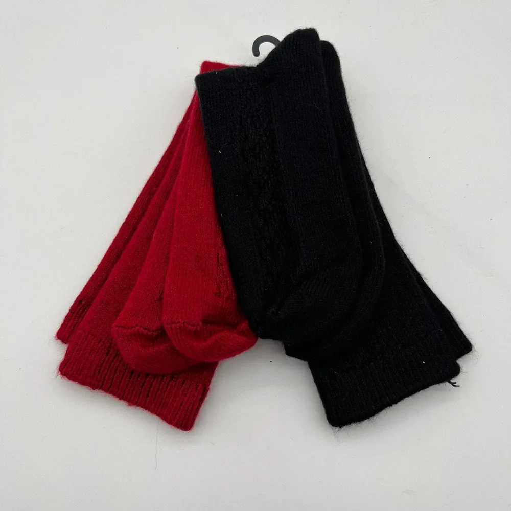 Hue Boot Socks Womens One Size Red Black 2 Pack Midweight PC200762 Cable Knit